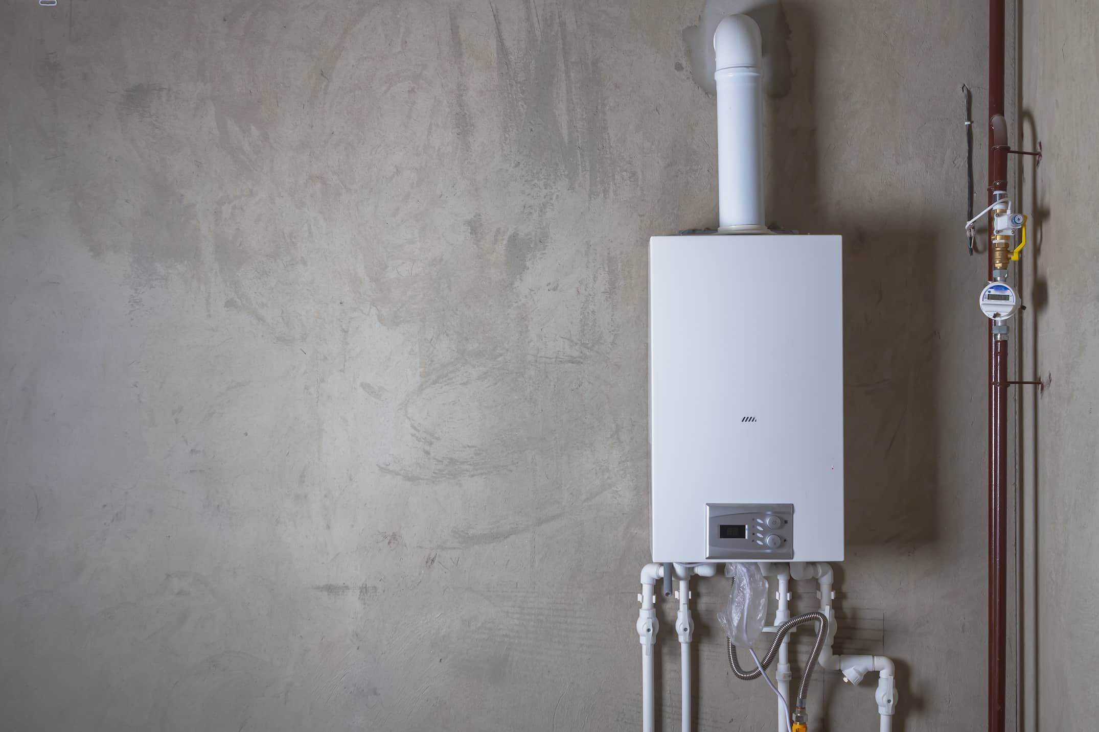 Double-circuit gas boiler in a new house for winter heating and water heating. Double-circuit gas boiler in a new house for winter heating and water heating.