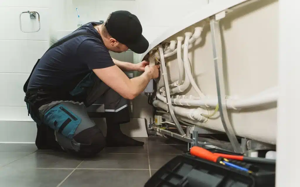 bathtub being serviced by a professional repair tech