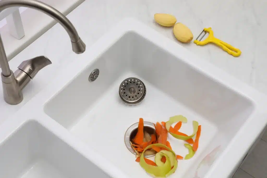 garbage disposal being used to dispose of food scraps