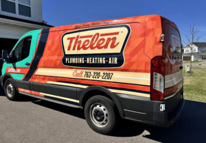 Thelen Plumbing, Heating & Air work van providing air conditioning services in St. Michael, MN.